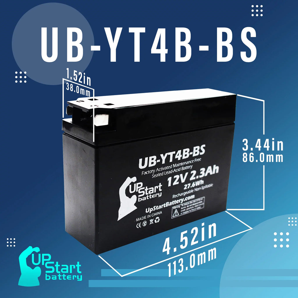 Yamaha SR400 Free, Battery Activated, 12V, Factory Motorcycle 2.3Ah, UB-YT4B-BS Maintenance Battery - 2004 5-Pack UpStart for 400CC Replacement