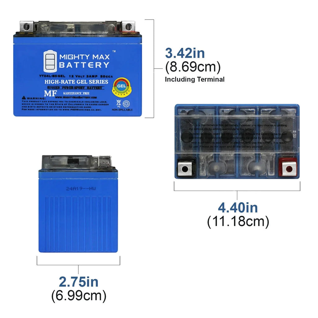 with 97-01 12V Pack GS YTX4L-BSGEL GEL Sea-Doo - Battery Replacement 3 compatible 3AH