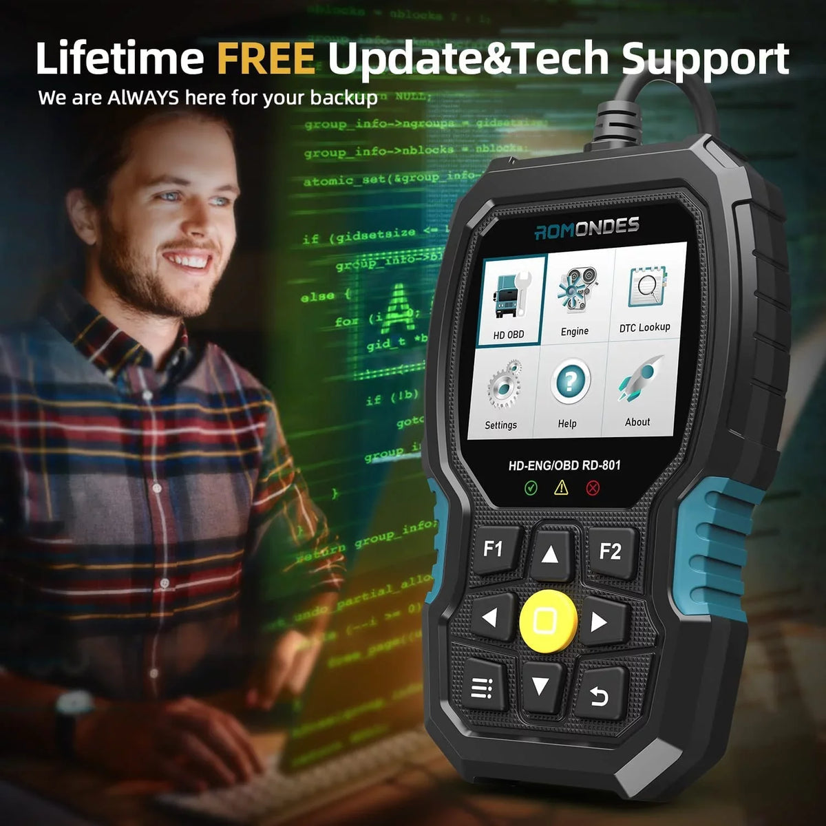 Code Scan Duty DAF Car Scanner Cummins, Tool Scanner Hino, Truck for Diagnostic Man, Engine & Heavy in EOBD , Tool Fuso, Truck Auto 1 2 Romondes Diesel UD OBD2 RD801 Scania, HD Reader Check OBD OBD