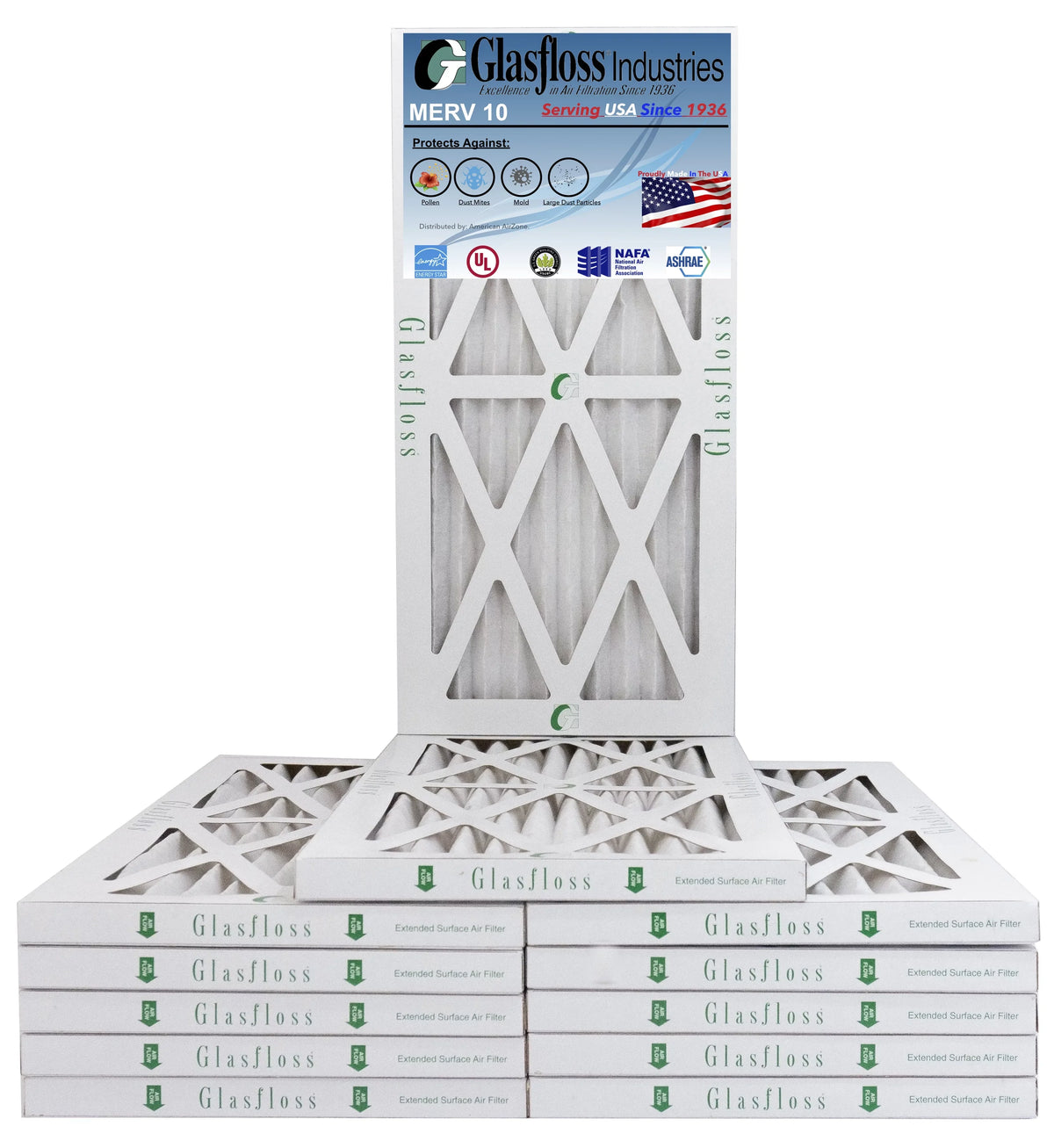 Glasfloss 13x20x1 19.5x7/8 - in - inch) Furnace 12.5 Made MERV 10 (Actual Size: Air Filter - x -Qty:12 USA