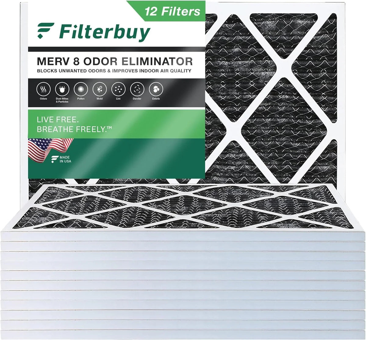 Eliminator Activated Filterbuy HVAC Air (12-Pack) MERV 8 with Filters Odor AC Carbon Furnace 20x23x1 Pleated