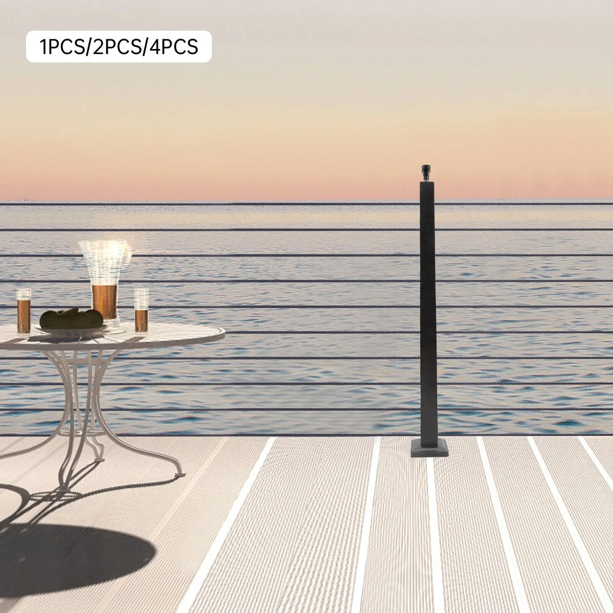 Concrete Level Deck Level Square Post Wood Cable Cable Railing Stainless Two System Railing Steel Fence Sides 36''x2''x2'' Post Pre-Drilled for